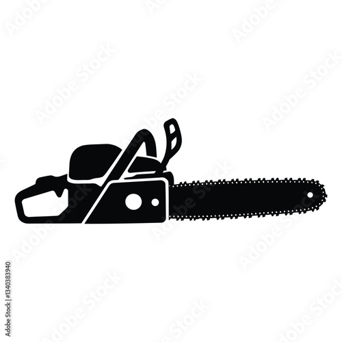 Chain Saw Silhouette, Vector, Icon, Logo, White Background.