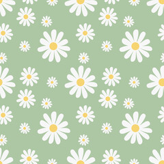 Wandcirkels Kinderkamer patronen Kamillebloemen op groene achtergrond  © Anzhela