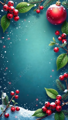 Colorful winter berries adorn a festive holiday banner, winter decor,