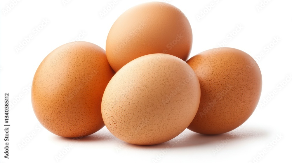 Fresh brown eggs stacked on white background. Use for food, nutrition, and grocery Fresh brown eggs stacked on white background. Use for food, nutrition, and grocery