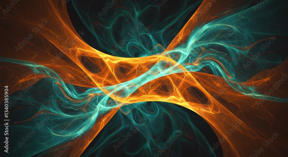 Fototapeta premium Abstract Swirling Gold and Teal Fractal Art Design Background