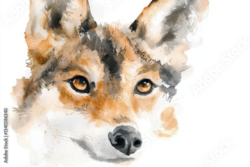 Beautiful watercolor illustration of a coyote with expressive eyes and soft brush strokes, ideal for nature and wildlife themes.
