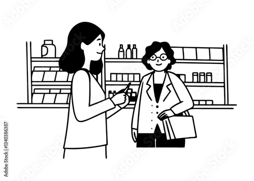 Female pharmacist selling medications at drugstore to a senior woman customer