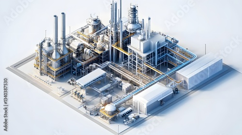 conA large industrial plant with many buildings and pipes. The image is a 3D rendering of the plantstruction of a building photo
