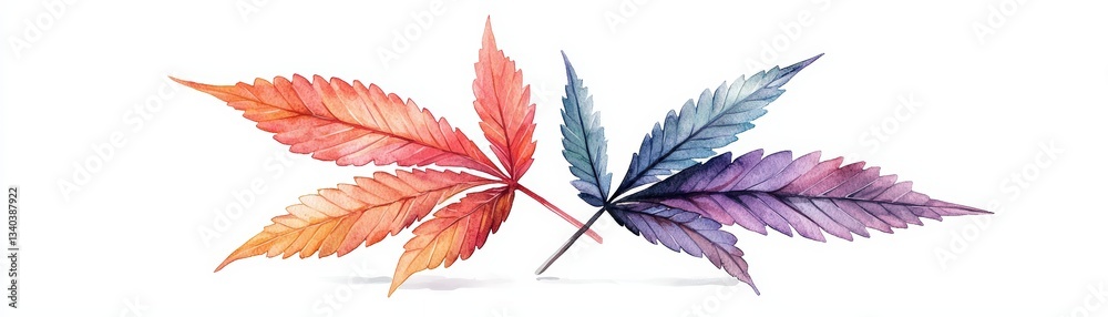 Fototapeta premium Beautiful watercolor leaves showcasing vibrant autumn colors, perfect for nature-inspired designs and seasonal decorations.