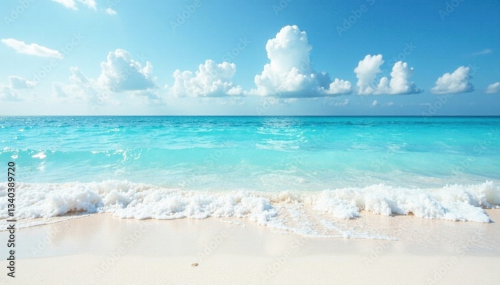 Fototapeta premium Soft blue waters gently lap against white sand, sand, wave