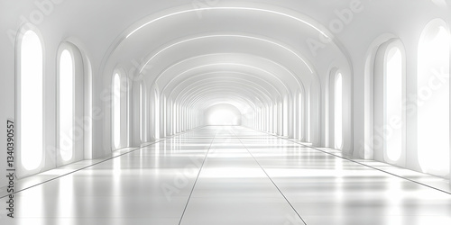 White Archway Corridor 3D Render