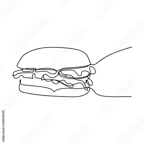 SingleLine Drawing of a Delicious Juicy Hamburger