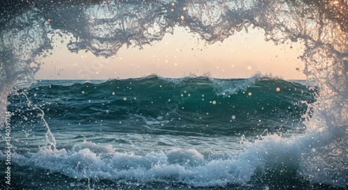 Dramatic Ocean Wave Crashing Sea Spray Frame Coastal Power Nature Scene