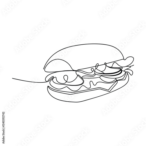 Continuous Line Drawing of a Delicious Sub Sandwich