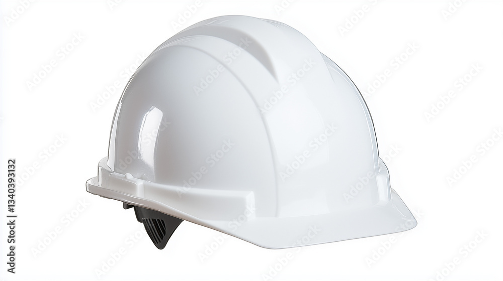 Fototapeta premium Protective Hard Hat: A clean, isolated shot of a modern, white hard hat, highlighting its sleek design and sturdy build for safety.