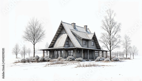 Rustic Two-Story Craftsman House Rendering in Realistic Pencil Style