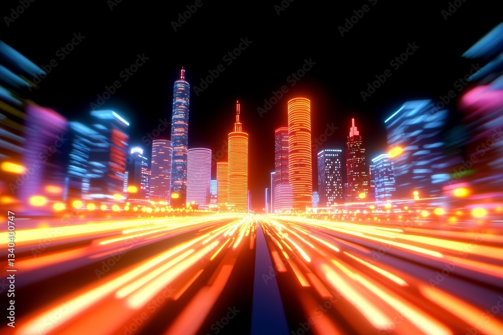 Fototapeta premium Futuristic Cityscape at Night with Light Trails