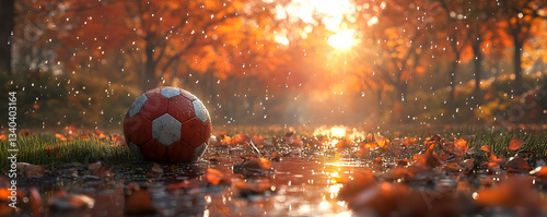 Autumn Rain Soccer Ball 3D Illustration