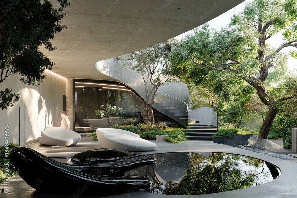 Fototapeta premium A futuristic smart home where ancient greenery contrasts with sleek technology