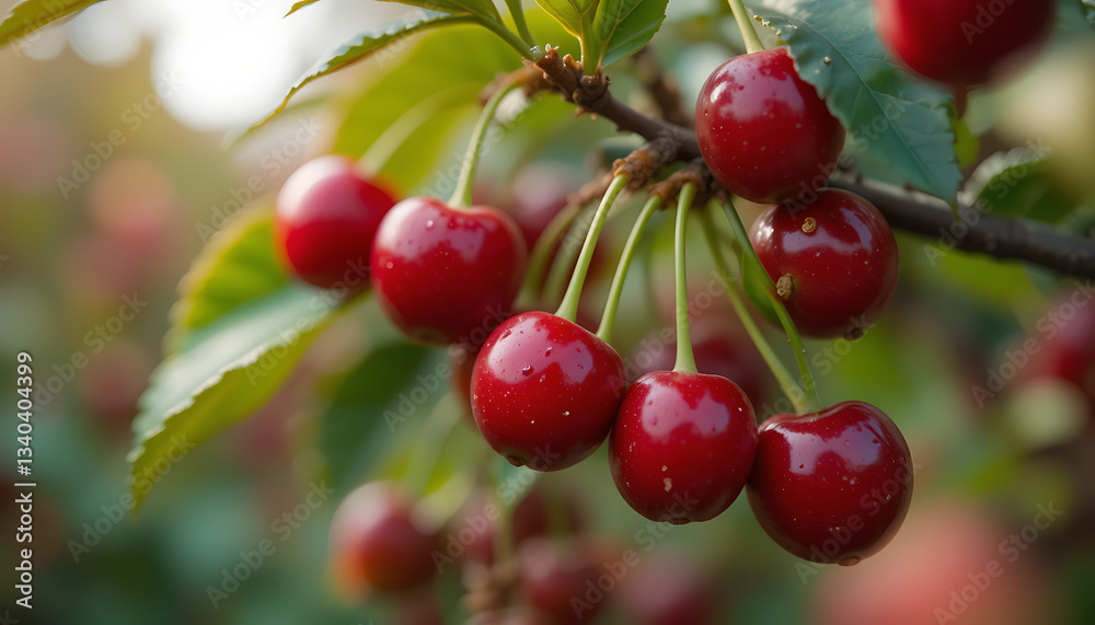 Amazing macro shot of cherry fruit on tree Amazing macro shot of cherry fruit on tree