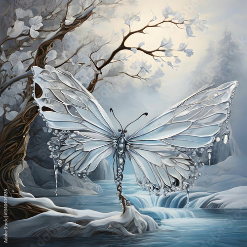 Metamorphosis of Icy Sleet to Flowing Liquid, Symbolizing Transformation, Resilience, and Natures Rejuvenation