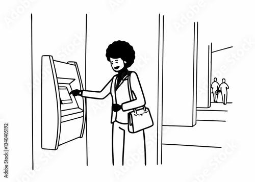 African american woman using atm machine and a credit card