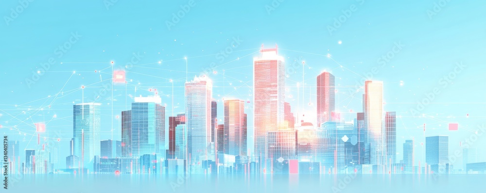 Fototapeta premium Futuristic City Skyline with Digital Network