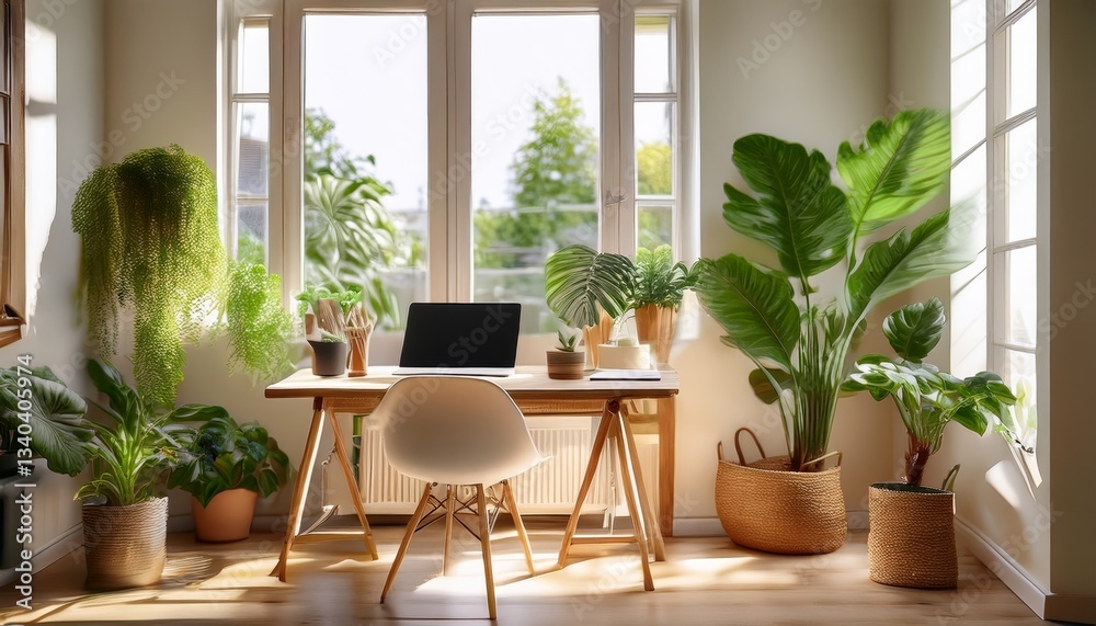 Scandinavian-style workspace with neutral tones Scandinavian-style workspace with neutral tones