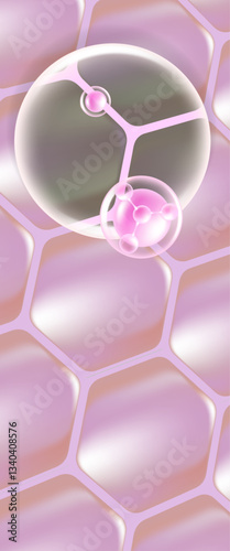 Hyaluronic acid and Niacinamide skin solutions ad. pink collagen serum drops into skin cells with cosmetic advertising background ready to use, illustration vector.	