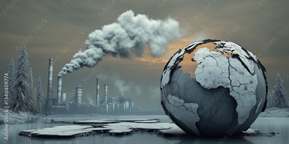 Pollution concept: Emissions from homes and factories harm the planet, contributing to environmental degradation and climate change Pollution concept: Emissions from homes and factories harm the planet, contributing to environmental degradation and climate change