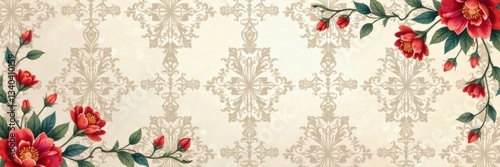 Wallpaper Mural Geometric floral motif on a neutral background with intricate damask patterns and subtle color gradations, wallpaper, floral Torontodigital.ca
