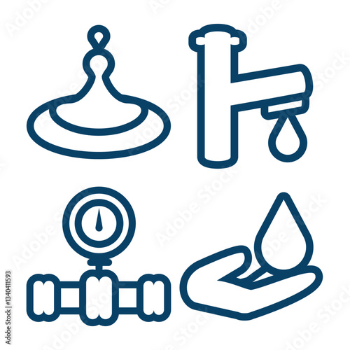Bold Line Icons Water Aqua Nature Liquid Clean Fresh