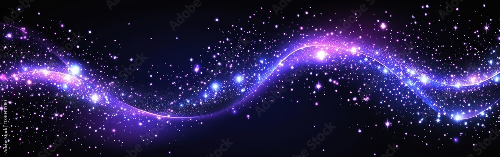 Fototapeta premium Cosmic-inspired design features deep purple hues and shimmering stars against a dark background