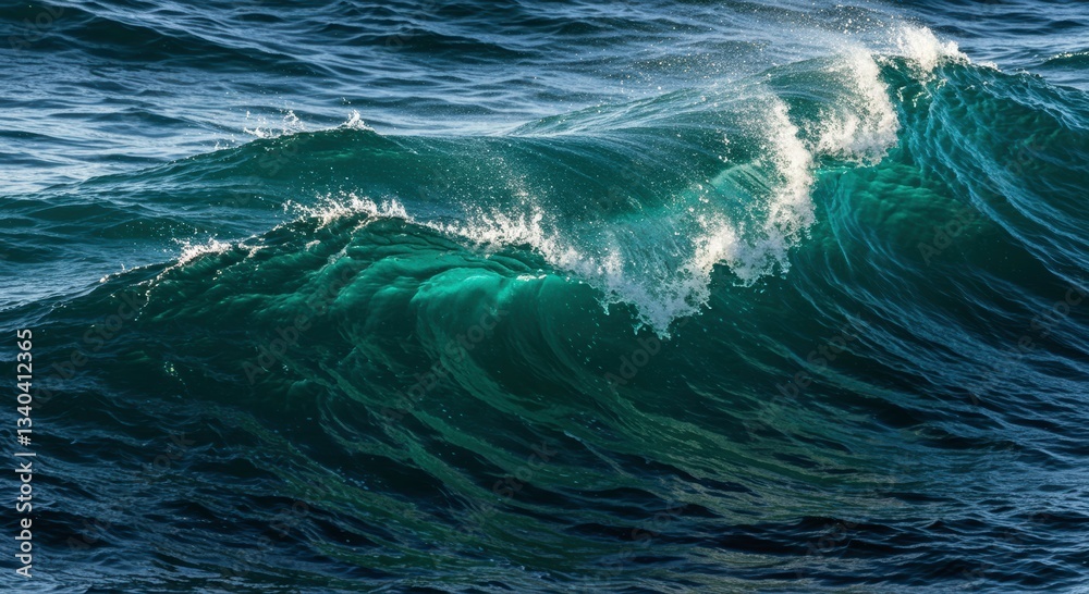 Fototapeta premium Dramatic Ocean Wave Crashing Deep Teal Water Powerful Surge Sea Texture