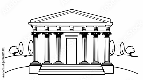 Classical Greek Temple Vector Art, Corinthian Column Architecture Vector Illustration, Ancient Roman Building Vector Design, Symmetrical Classical Architecture Vector Drawing