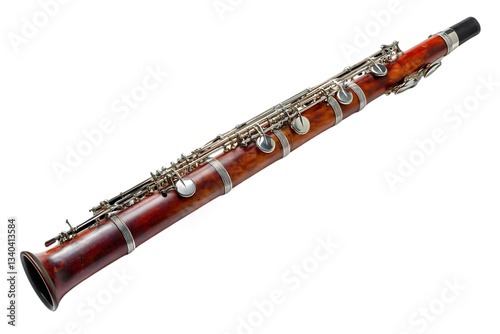 Wooden Oboe Woodwind Musical Instrument with Silver Keys and Transparent Background for Musical Performance and Fine Arts