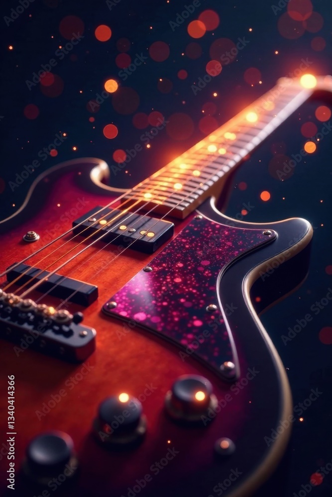 Fototapeta premium Guitar strings vibrating with swirling patterns of light and sound waves , motion, pattern