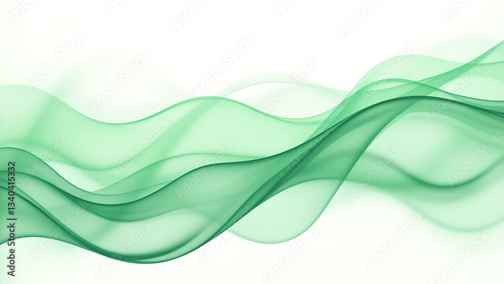 Obraz premium Serene Green Waves Flowing Gracefully Across a White Canvas