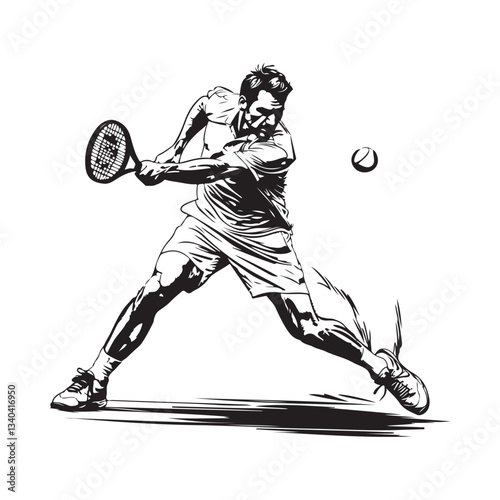 Male Tennis Player in Action image vector isolated on white background.