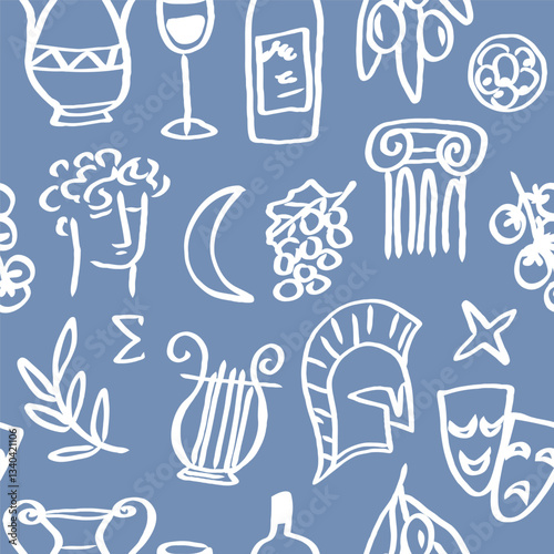 Hand drawn doodle Greek culture background