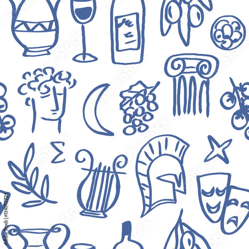Hand drawn doodle Greek culture background
