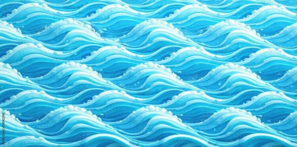 Fototapeta premium Marine seamless pattern with stylized waves on a light blue background , navy blue, wave