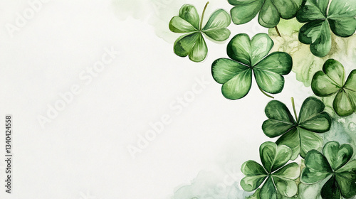green background with clover in watercolor painting design