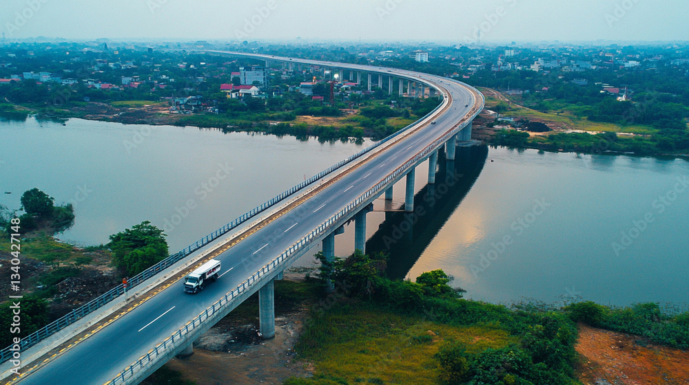 Highway bridge over the river background. Ai generated. Highway bridge over the river background. Ai generated.