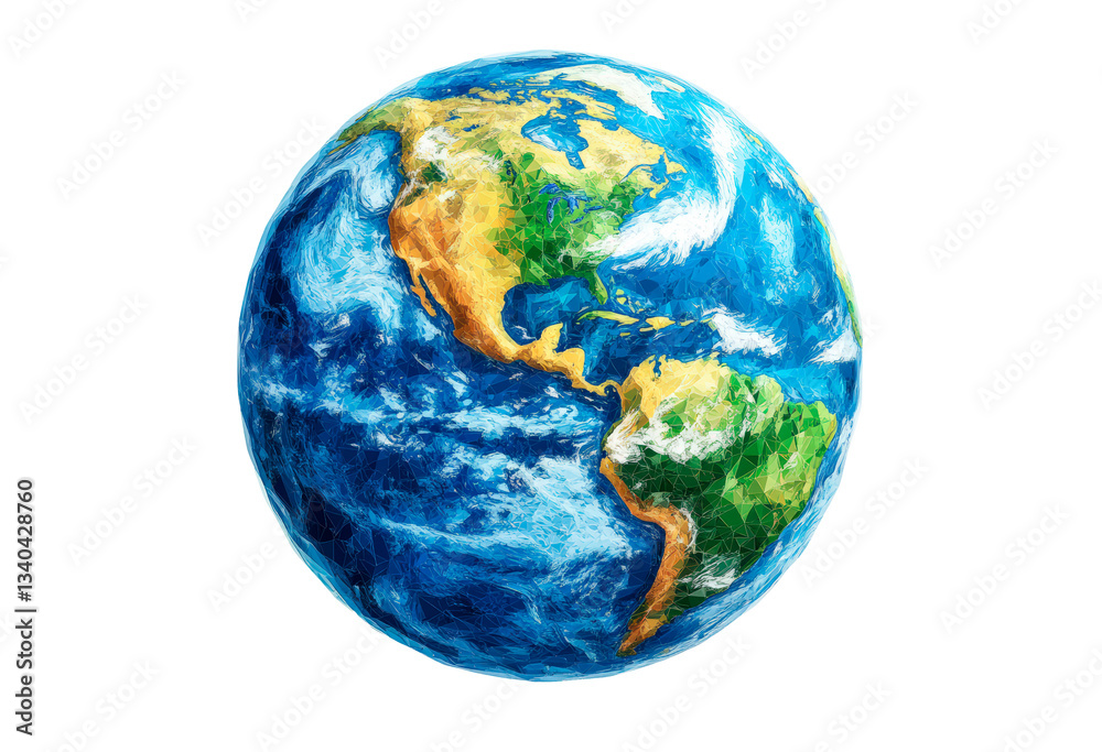 Colorful paper mache globe depicting continents and oceans isolated on transparent background Colorful paper mache globe depicting continents and oceans isolated on transparent background