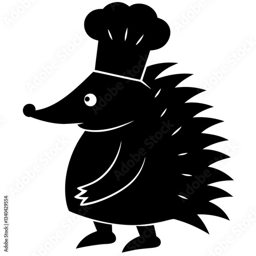 A hedgehog in a chef's hat silhouette vector illustration