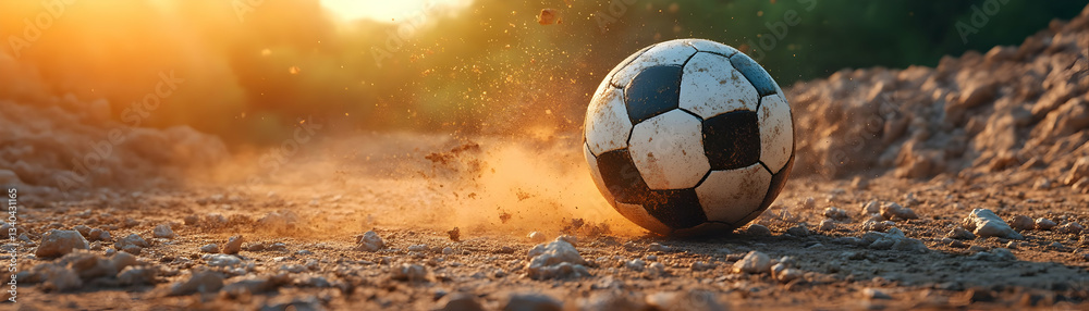 Naklejka premium Dusty Soccer Ball Realistic Image