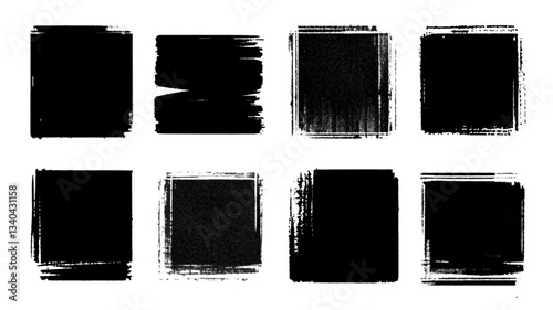 Grunge backgrounds set. Brush black paint ink stroke over square frame. Vector illustration