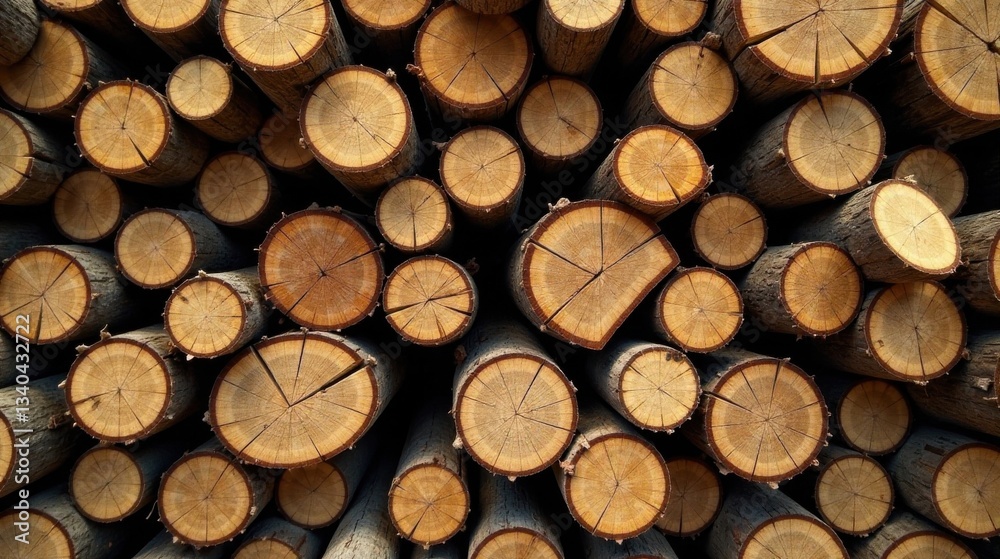 A profusion of neatly stacked timber logs, showcasing the concentric rings and textures of the wood A profusion of neatly stacked timber logs, showcasing the concentric rings and textures of the wood