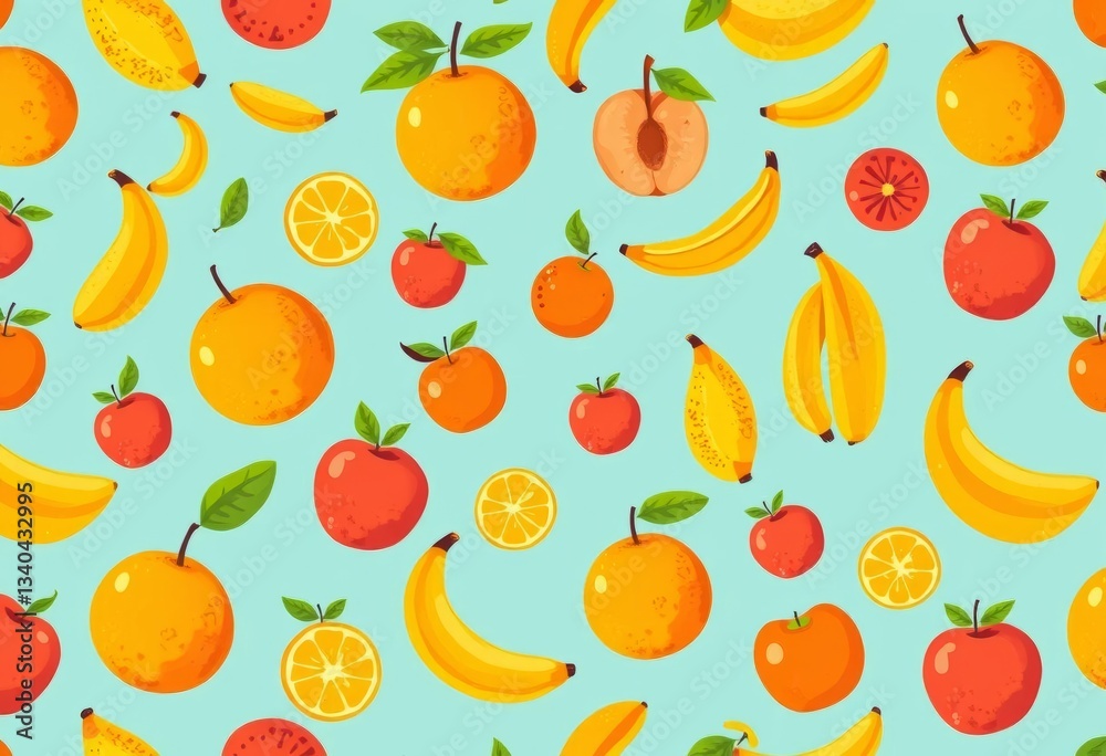 Retro summer fruit flat cartoon seamless pattern Vibrant oranges, bananas, peaches & more Trendy colorful food background, trendy, food Retro summer fruit flat cartoon seamless pattern Vibrant oranges, bananas, peaches & more Trendy colorful food background, trendy, food