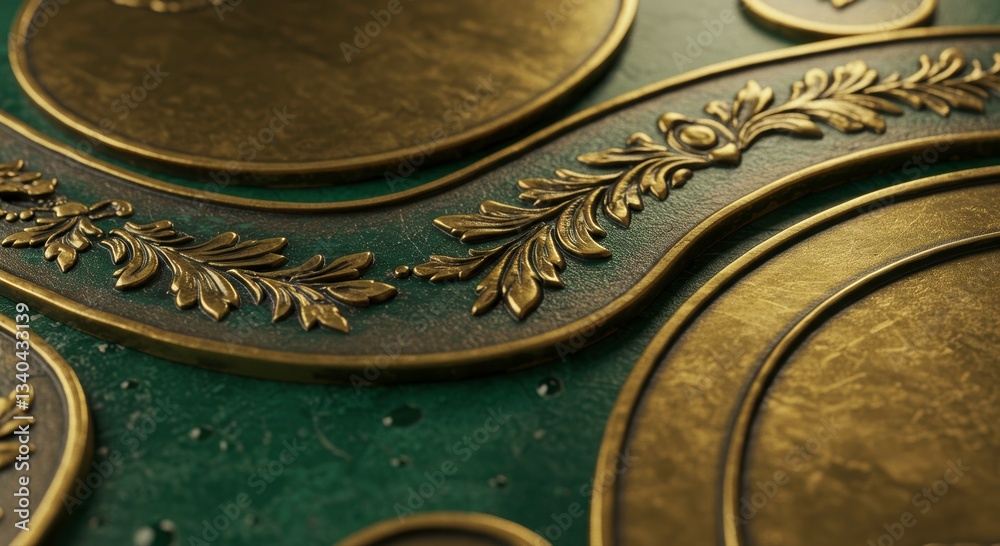 Fototapeta premium Ornate Gold and Green Metallic Texture Background Luxury Decorative Surface Detail
