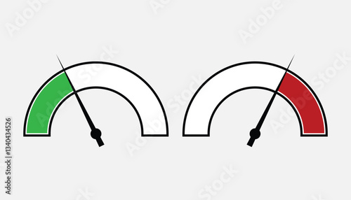 Colored speedometer with arrows. meter templates. pressure gauge. level concepts. green and red Indicator with arrow