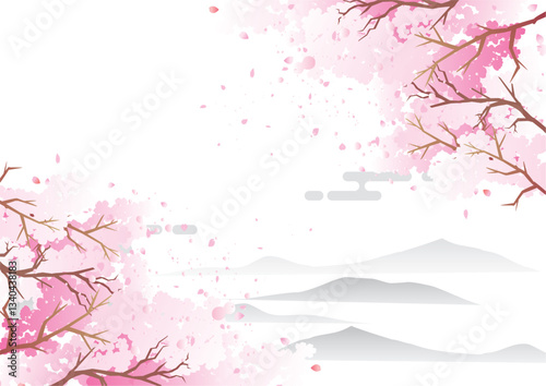 中華風フレーム飾り枠 春の桜