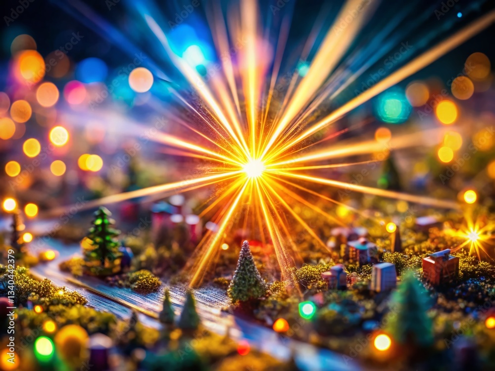 Fototapeta premium Miniature Light Burst: Dynamic Rays Radiating from Bright Center, Tilt-Shift Photography